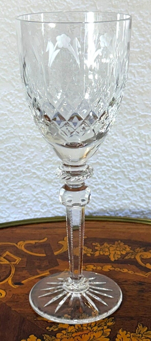 Rogaska Queen Crystal Water Goblet 9.25" Cut Floral Stemware Slovenia